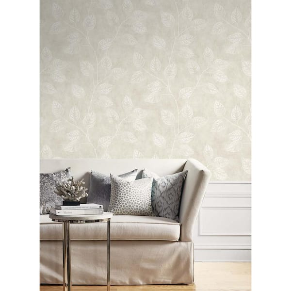 57.5 sq. ft. Raw Linen Branch Trail Silhouette Nonwoven Paper Unpasted Wallpaper Roll