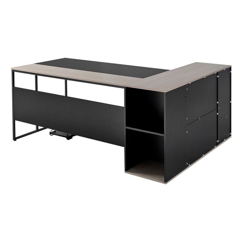 L-Shaped Executive Desk, Large Modern Office Table with Drawers & Storage Cabinet, Heavy Duty Wooden Executive Table