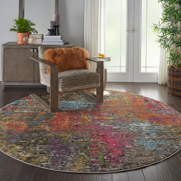 Celestial Sunset Multicolor 8 ft. x 8 ft. Abstract Bohemian Round Area Rug