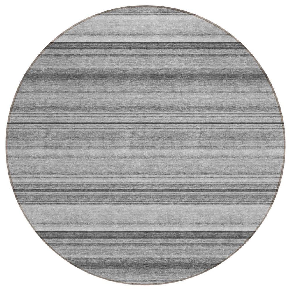 Gray 8 ft. Round Woven Striped Polyester Round Indoor/Outdoor Area Rug price history on PriceWatchPro