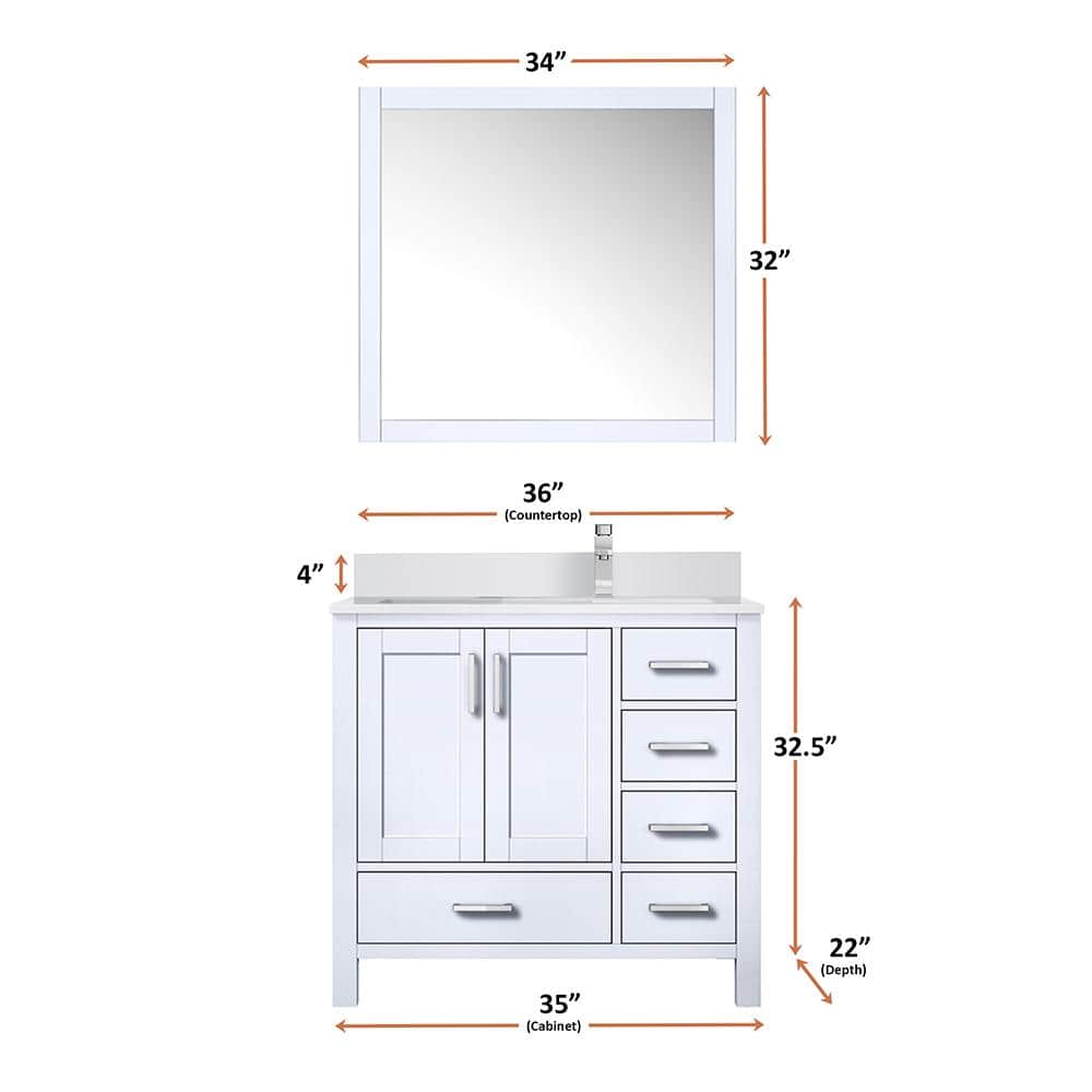 Jacques 36-inch White Quartz Top Single Sink Freestanding Vanity