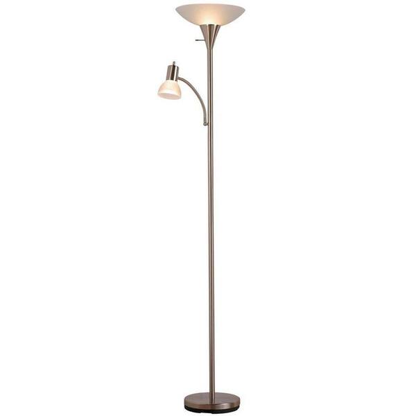 Alsy 70.7 in. Brushed Nickel Mother and Son Torchiere Floor Lamp with Frosted Shade
