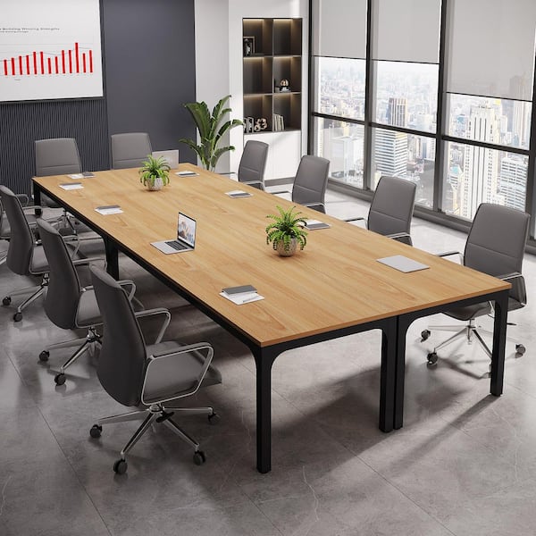 BYBLIGHT Moronia 78.74" 4-Piece Light Tan & Black Conference Room Table Long Office Desk Seminar Meeting Table Desk for Boardroom