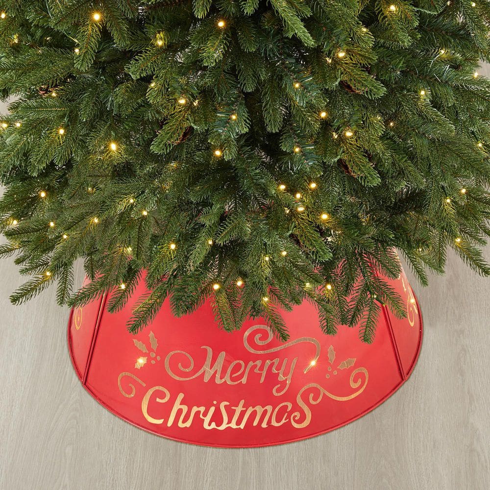Red Metal Merry Christmas Tree Collar with Lights