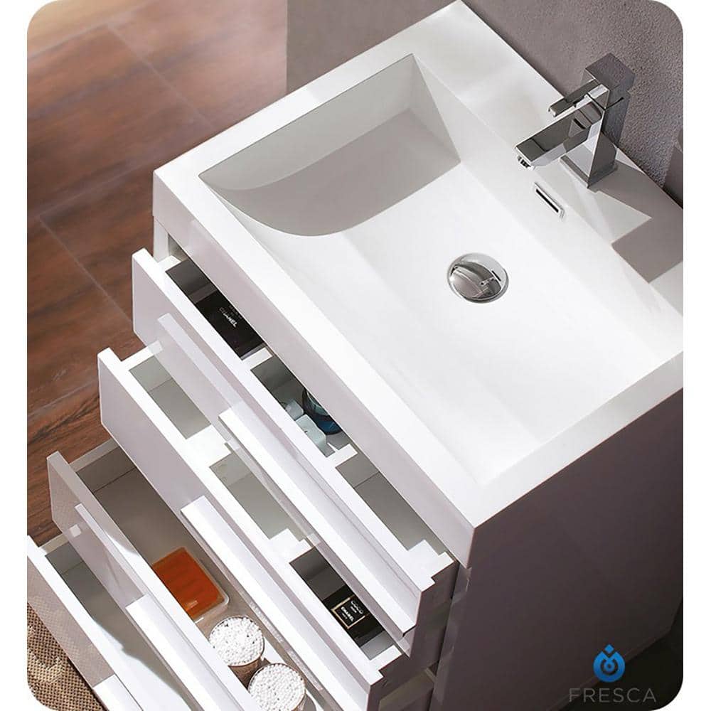 24-Inch Glossy White MDF Freestanding Vanity with Acrylic Sink