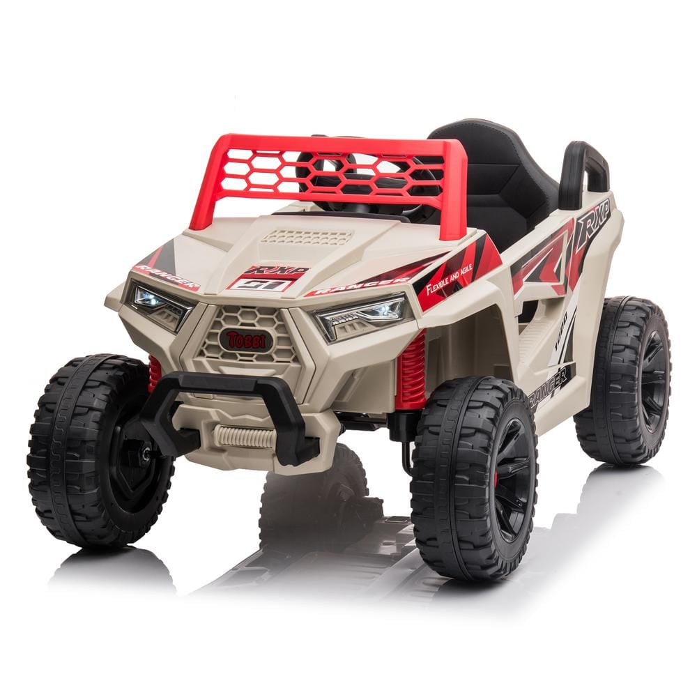 TOBBI 12-Volt Kids Ride On UTV Electric Car Battery Powered Truck with LED Lights and Music, Beige/Cream -  TH17N0976