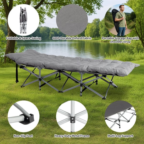 Karl home Patio Gray Folding Camping Cot with Mattress K1G56001466