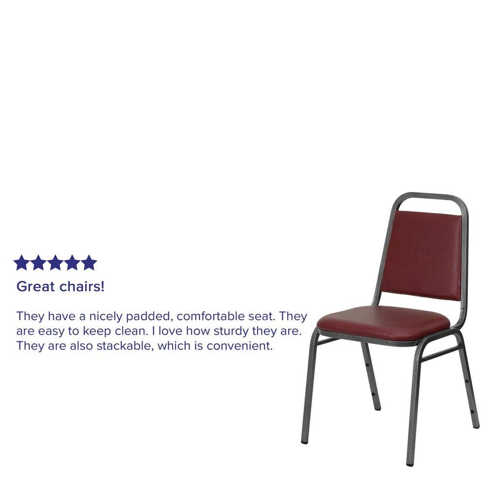 Burgundy Vinyl and Silver Metal Stacking Banquet Chair