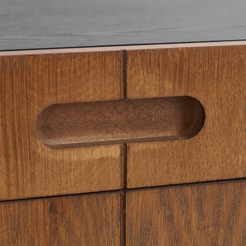Rafaela 20" Walnut and Black Hexagon Storage Accent Table