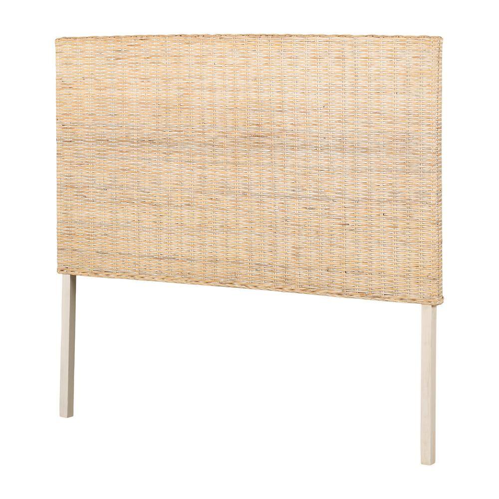 Queen White Washed Rattan Panel Headboard