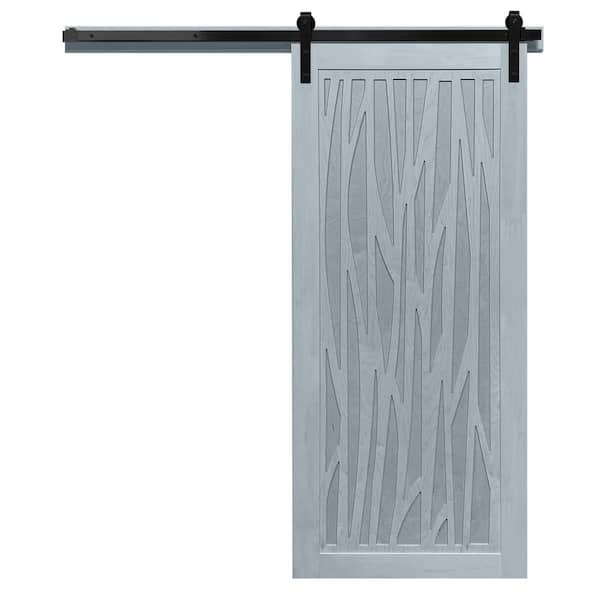 VeryCustom 42 in. x 84 in. Howl at the Moon Beach House Wood Sliding Barn Door with Hardware Kit in Black