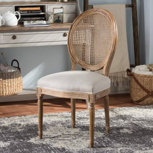 Dayalane Farmhouse Rattan Dining Chairs Set Of 2, Mid Century Modern Dining Side Chairs, Linen Upholstered French Country Kitchen Chairs With Hardwood