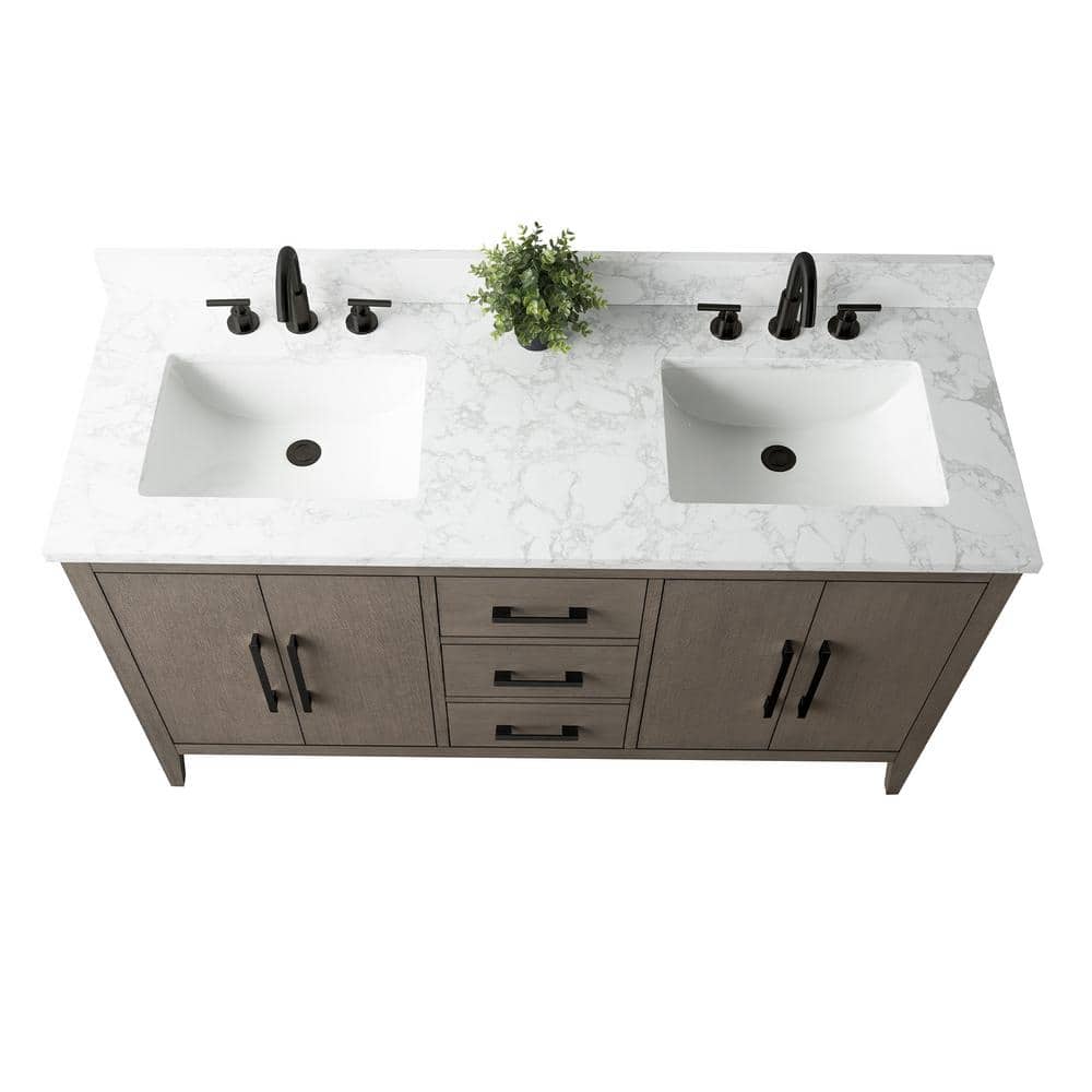 Driftwood Gray 60" Double Sink Bathroom Vanity with Marble Countertop