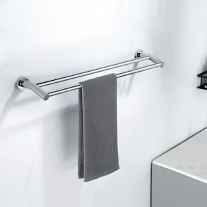 Stainless Steel 24 in. Wall Mounted Double Towel Bar Towel Rack in Polished Chrome