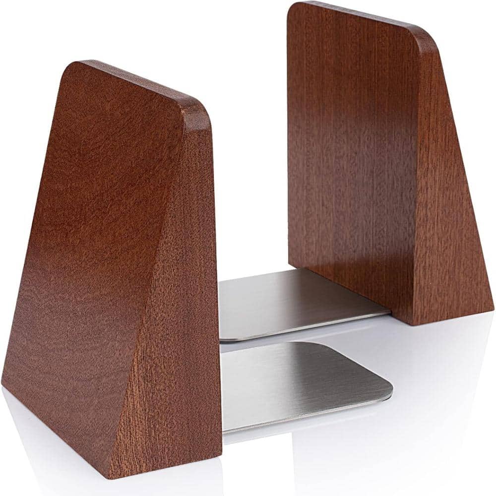 Brown Small Heavy Duty Wood Bookends for Heavy Books for Office