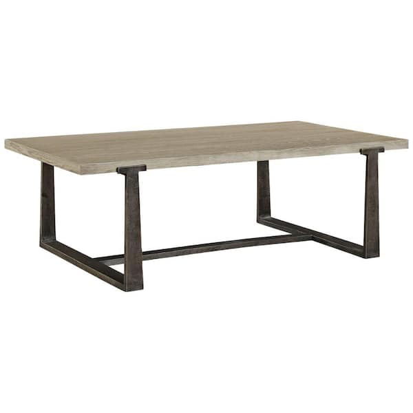 Benjara 32.38 in. Gray Rectangle Wood Coffee Table with Sand Cast Metal Base