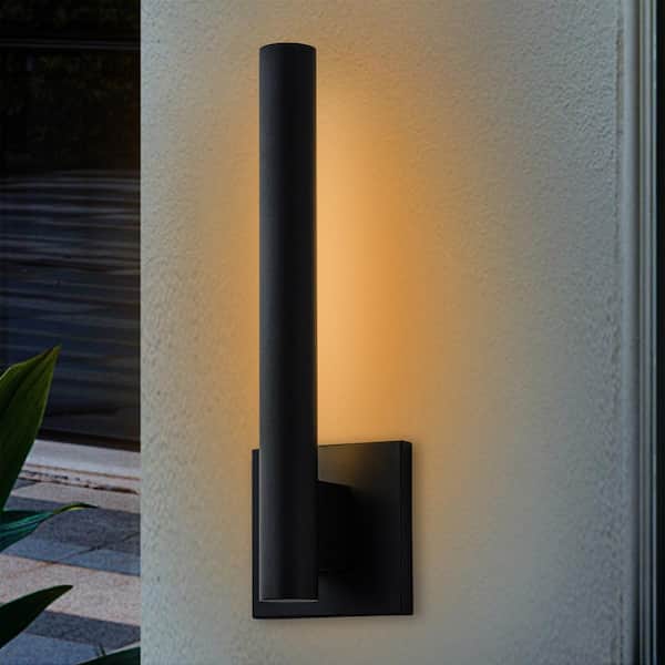 15.25 in. 1-Light Matte Black Dimmable LED Outdoor Hardwired Wall Lantern Sconce with Frosted Glass Diffuser