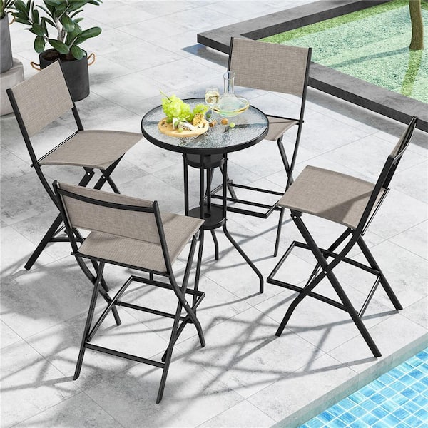 Costway Metal Folding Outdoor Bar Stool(4-Pack) in Coffee