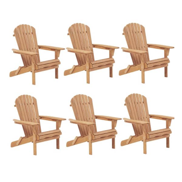 TIRAMISUBEST Premium Hemlock Brown Wood Foldable Adirondack Chairs 100% Solid Wood 350 lbs. Weight Capacity (6-Pack)