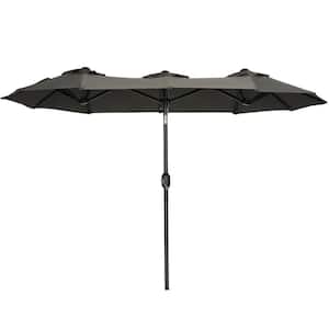 9 ft. Double-Sided Umbrella Large Outdoor Market Patio Umbrella with Push Button Tilt, 3 Air Vents and 12 Ribs in Gray