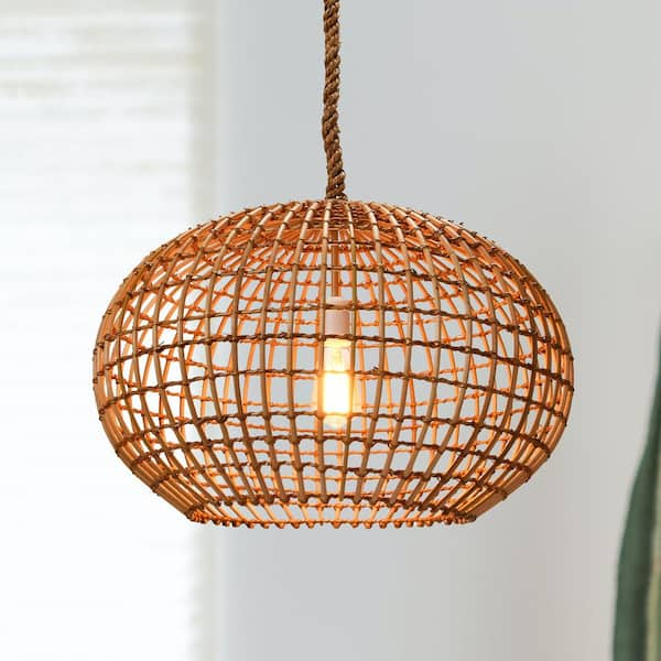 3r studios round wicker pendant light with thick rope cord