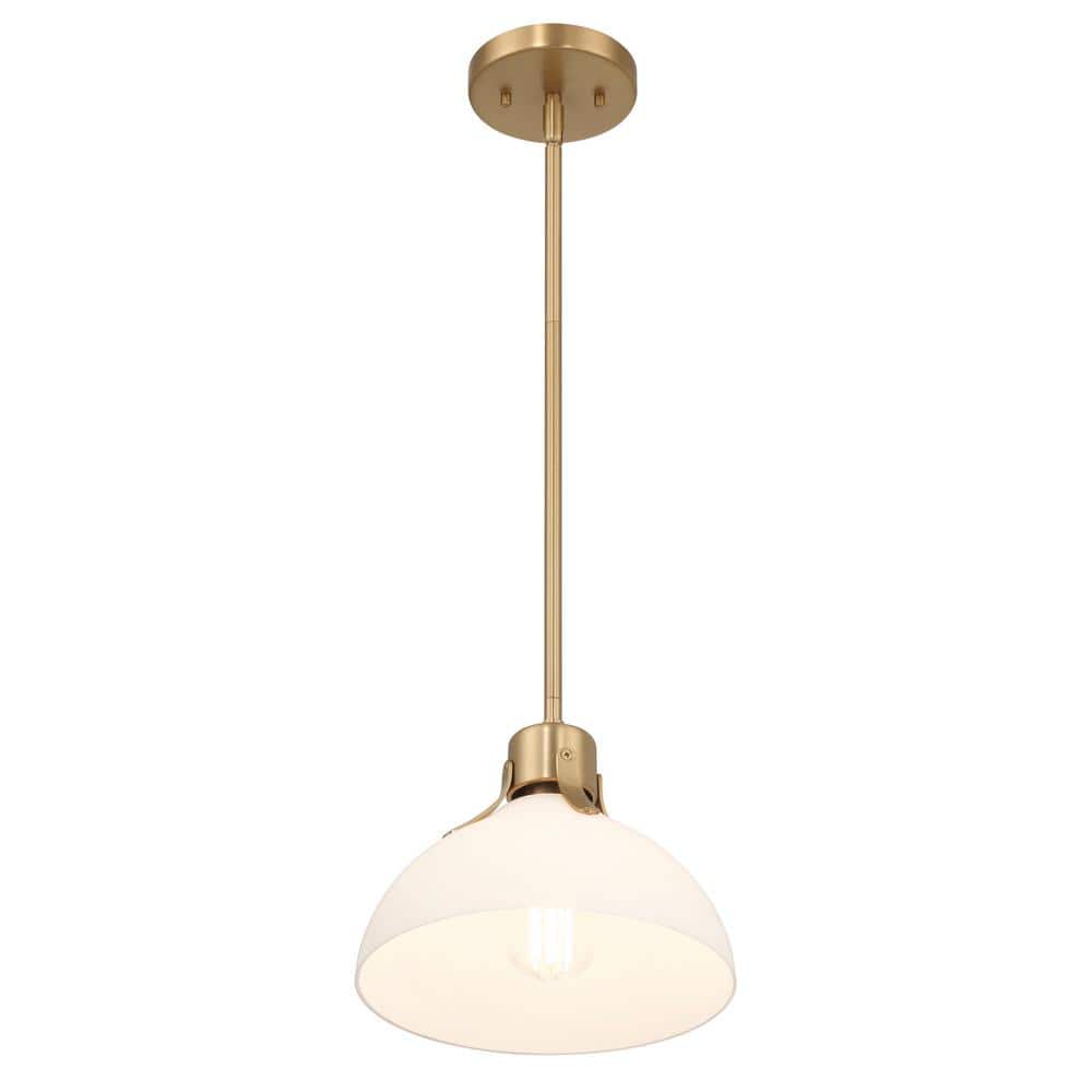 Gold and White Glass Dome Ceiling Light with Adjustable Height