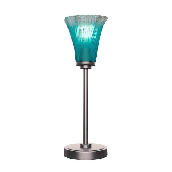 Unbranded Quincy 18.75 in. Graphite Accent Lamp with Teal Crystal Glass Shade