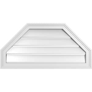 32 in. x 16 in. Octagonal Top Surface Mount PVC Gable Vent: Functional with Brickmould Frame