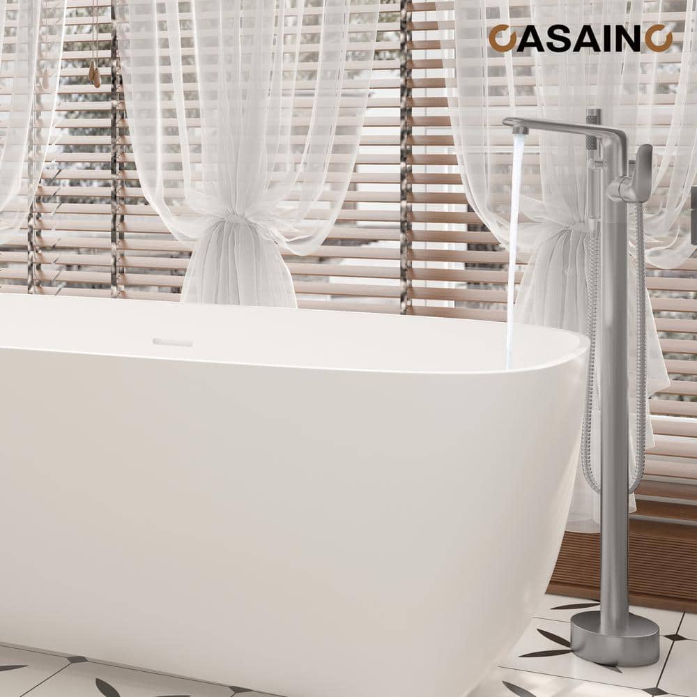 Brushed Nickel Freestanding Bathtub Faucet with Handshower