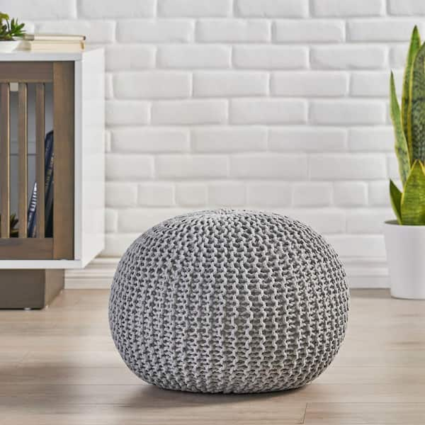 Nisi Round Knitted Outdoor/ Indoor Pouf, Pouf Ottomans