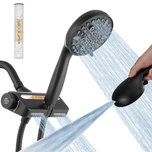 10-spray Wall Mount Dual Shower Head and Handheld Shower Head 1.8 GPM with Stainless Steel Hose in Matte Black