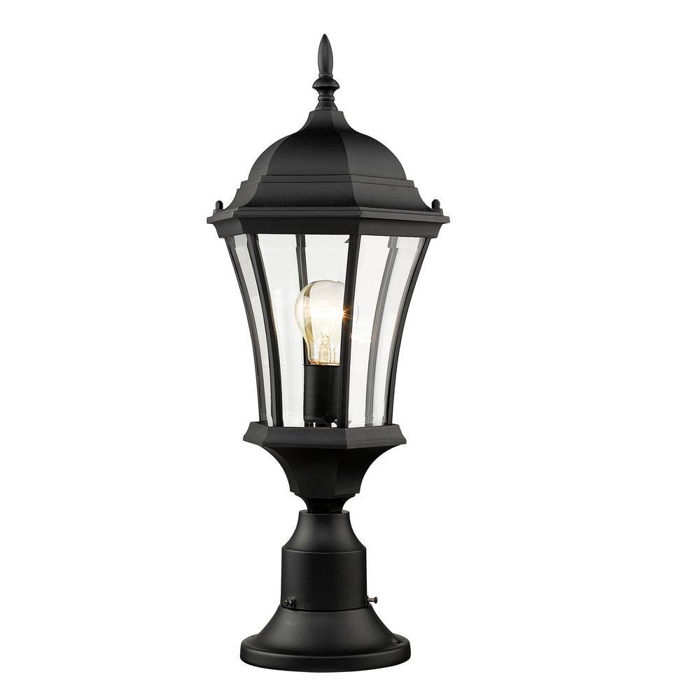 Black Aluminum Traditional Outdoor Pier Mount Light with Clear Glass