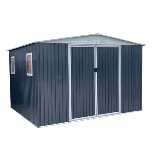 12 ft. W x 10 ft. D Outdoor Metal Garden Storage Shed with 4 Windows, Apex Roof and Aluminum Frame, Gray (120 sq. ft. )