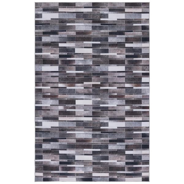 SAFAVIEH Faux Hide Ivory/Gray 8 ft. x 10 ft. Machine Washable Plaid Area Rug