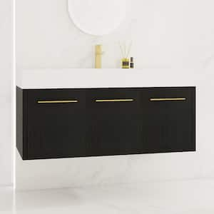 48 in. W x 18.1 in. D x 22.4 in. H Single Sink Floating Bath Vanity in Black with White Thick Edged Resin Top and Basin