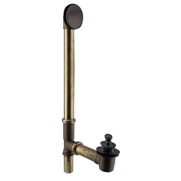 Westbrass 22 in. Brass Lift & Turn Bath Waste & Overflow Assembly with Illusionary No-Hole Faceplate, Matte Black