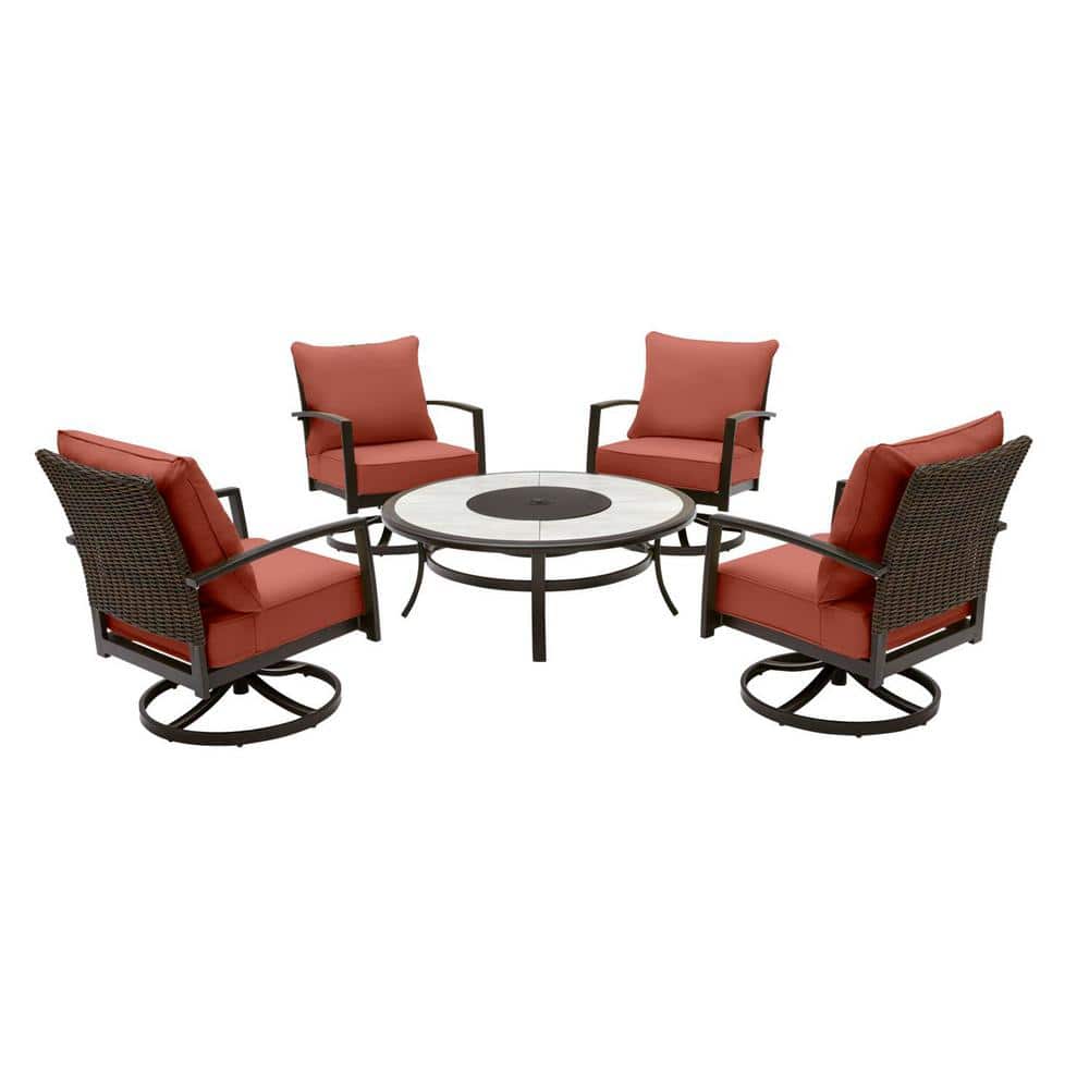 Hampton Bay Whitfield 5Piece Dark Brown Metal Outdoor Patio Round Fire