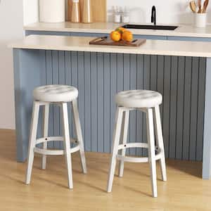 30 in. Beige Wood Swivel Bar Stool Counter Stool with Upholstered Seat (Set of 2)