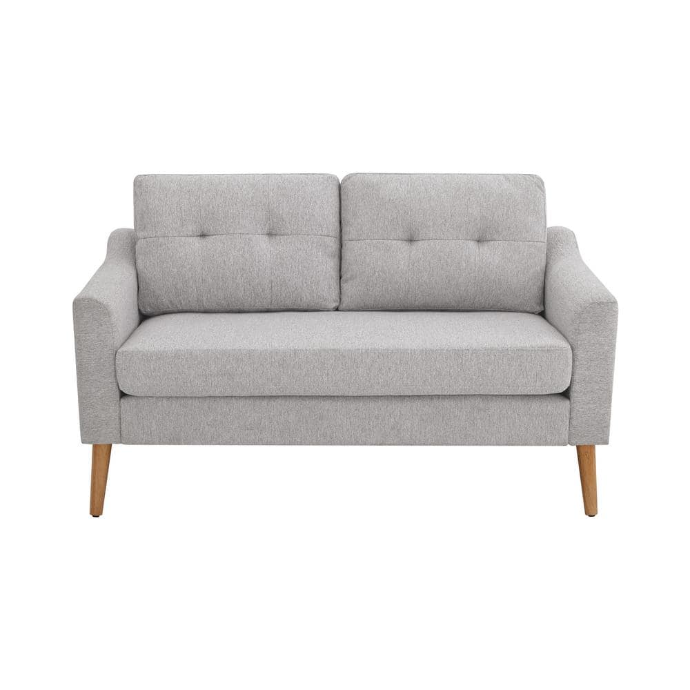 Light Gray Tufted Fabric Loveseat with Ottoman and Wood Legs