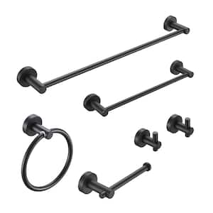 6-Piece Bath Hardware Set Included Towel Ring Toilet Paper Holder and Towel Hook and Towel Bar in Matte Black