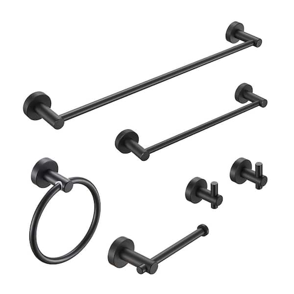 UPIKER 6-Piece Bath Hardware Set Included Towel Ring Toilet Paper Holder and Towel Hook and Towel Bar in Matte Black