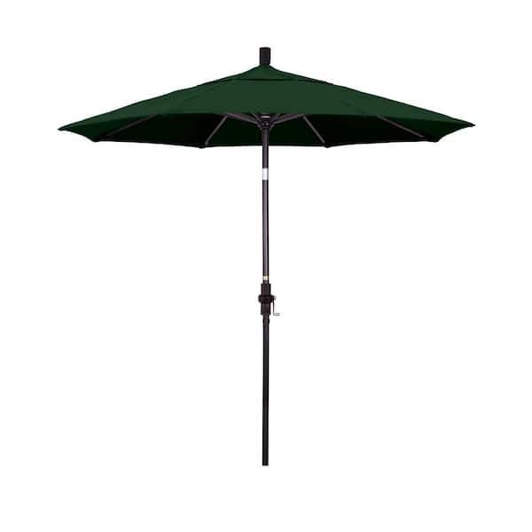 California Umbrella 7.5 ft. Bronze Aluminum Market Patio Umbrella Collar Tilt Crank Lift in Hunter Green Pacifica