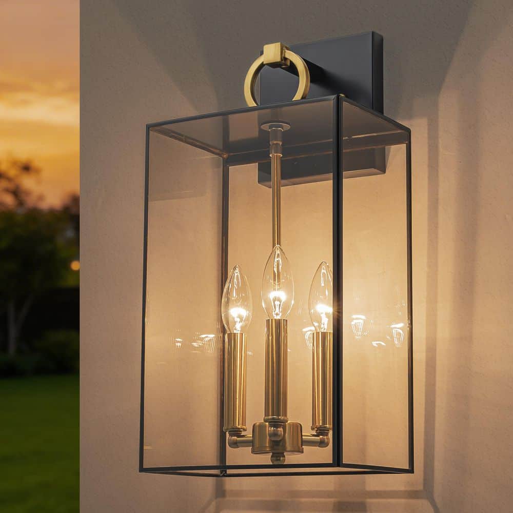 Dark Bronze Finish Brass Outdoor Wall Lantern-18.25 in. Hardwired Wall Sconce with Tempered Glass, No Bulbs Included price history on PriceWatchPro