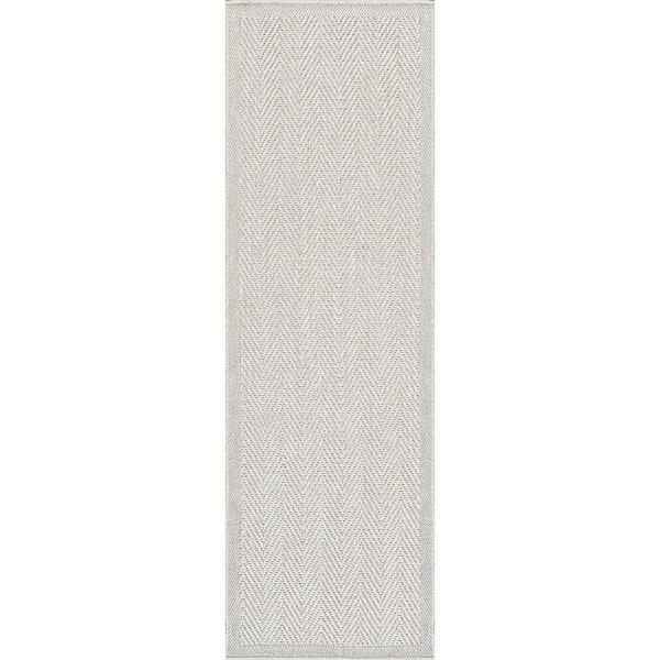 Odyssey White 2 ft. x 7 ft. Striped Chevron Easy Jute Washable Modern Indoor Outdoor Area Rug