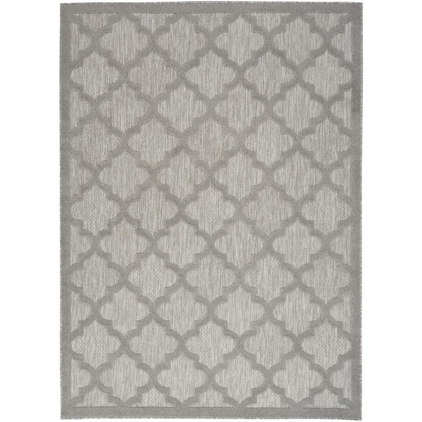 Nourison Easy Care Silver Grey 6 ft. x 9 ft. Geometric Contemporary Indoor Outdoor Area Rug