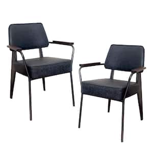 Black Faux Leather Fauteuil Direction Accent Arm Chair (Set of 2)
