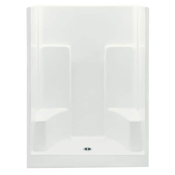 Aquatic Everyday 60 in. x 35 in. x 72 in. 1-Piece Shower Stall with 2 Seats and Center Drain in Biscuit