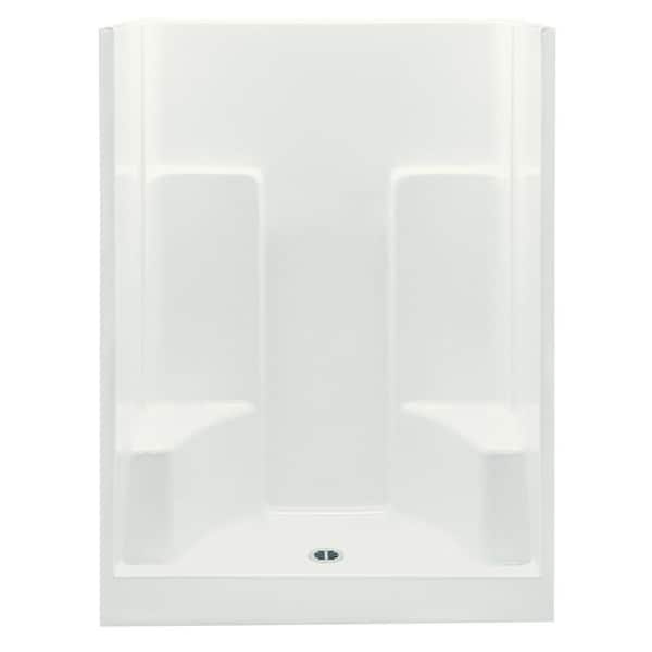 Everyday 60 in. x 35 in. x 75 in. 1-Piece Shower Stall with 2 Seats and  Center Drain in Biscuit