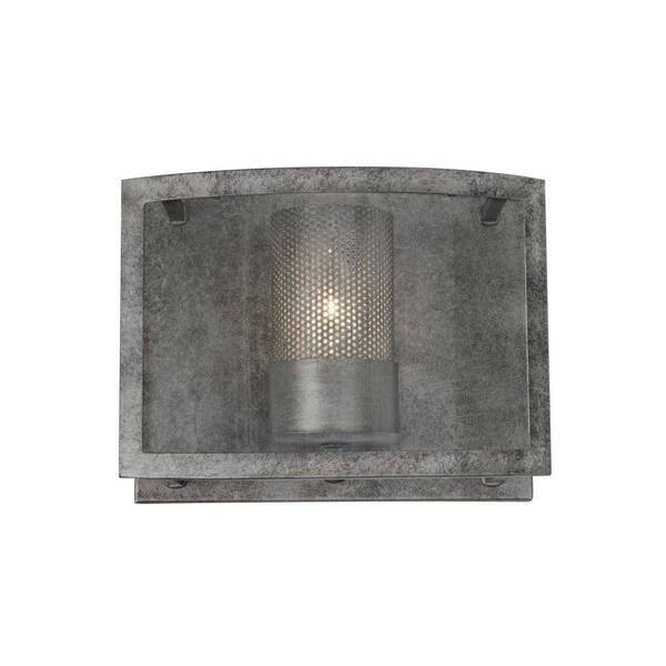 Varaluz Jackson 1-Light Antique Silver Vanity Light with Arched Windowpane Glass