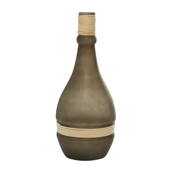 Novogratz 20 in. Black Handmade Glass Decorative Vase with Rattan Detail